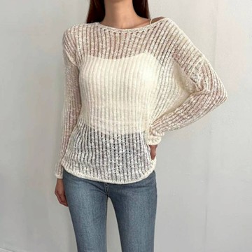 正韓針織上衣 透視長袖針織衫BBO1053-創翊韓都
