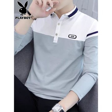 花花公子休閑長袖t恤男士polo衫2025年秋季新款潮流打底上衣服男