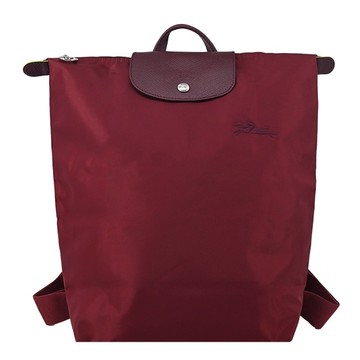 LONGCHAMP LE PLIAGE GREEN系列刺繡摺疊後背包(中/紅石榴)10284-919-P98
