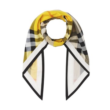 【BURBERRY 巴寶莉】80452831 經典格紋撞色絲質雪紡絲巾//披巾(雙色)