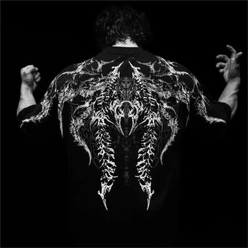 2025新款夏季美式純棉高級潮流哥特印花寬松大碼健身男士短袖t恤