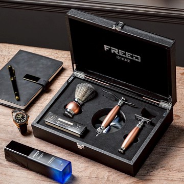 【兩週年特仕款】雙刃式刮鬍刀豪華禮盒四件組 玫瑰金 客製化 刻字 送禮 生日 男生 男性 禮物推薦 聖誕節 交換禮物