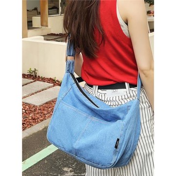 斜挎包女日系休閑牛仔布包簡約百搭大容量慵懶風背包學生單肩包潮