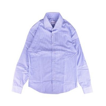 THE (shirt)經典直條紋純棉鈕扣開口長袖襯衫(男/白藍)