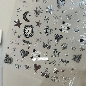 🔥熱銷爆款🔥新款液態金屬愛心美甲貼紙ins時鐘星星甜酷y2k辣妹指甲背膠極簡貼✨好物甄選