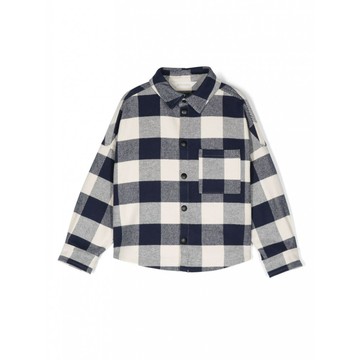 Palm Angels - Navy Blue Check Print Flannel Cotton Shirt
