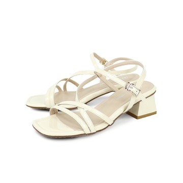 NG鞋特賣★GREEN PINE簡約織帶3.5cm粗跟涼鞋 米色 (00568632)