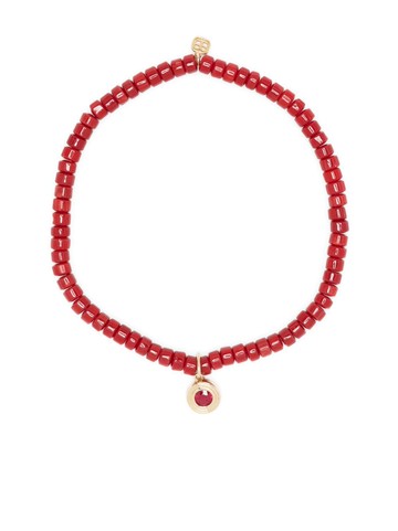 Sydney Evan - 14kt yellow gold and ruby fluted beaded bracelet - women - Crystal - One Size - Red
