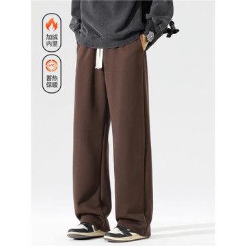 悟空有貨冬季復古簡約純色加絨褲男潮牌寬松休閑百搭運動保暖長褲