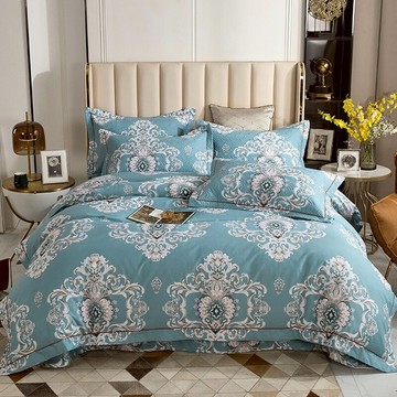 全棉床蓋四件套高端床上用品1.8m加厚夾棉床單婚慶民族風純棉被套
