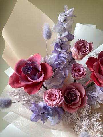 韓系華麗紫不凋花束-永生玫瑰花束。情人節/七夕/生日/紀念日禮物