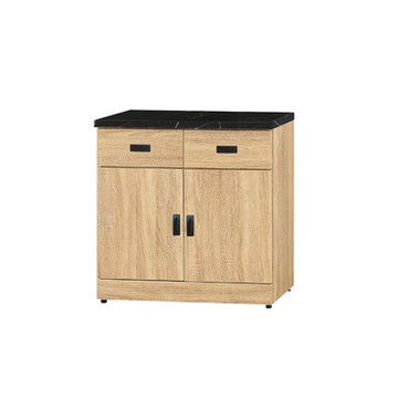 Boden-薩洛2.7尺黑色石面收納餐櫃/碗盤櫃/置物矮櫃(下座)-81x43x85cm