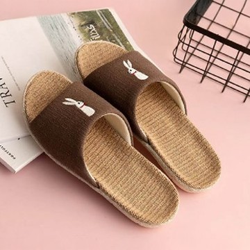 AXIS 艾克思 小兔亞麻透氣輕巧防滑室內拖鞋 大人男款  咖啡色  44-45(29cm)  1雙