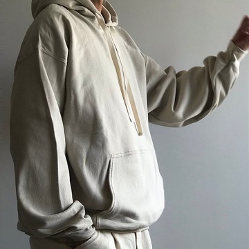 大輪廓連帽衫 / 米色 / 單色 / 手工刺繡 / 男女通用