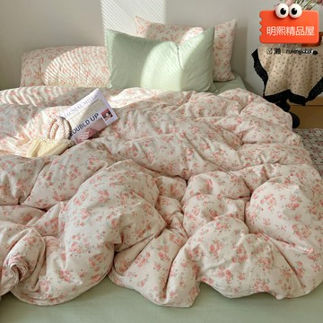 【A類純棉親膚】碎花四件套 床單被套 床笠三件套 清新印花 宿舍床品 全棉透氣 水洗工藝 少女風臥室搭配
