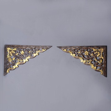 泰國進口 東南亞風格45cm三角柚木門楣雕板桑拿會餐廳所墻飾掛件1入