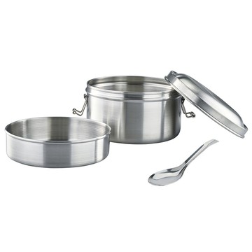 MiyAco 米雅可 經典316不鏽鋼 雙層圓形便當盒 附匙 加厚頂級鋼材 鏡面拋光精工藝 菜飯分離更美味  不鏽鋼 銀色  1組