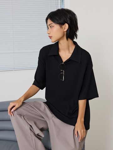 簡約素面針織短POLO衫