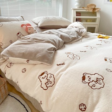 A類加厚泰迪絨床上四件套冬季牛奶珊瑚絨床品雙面法蘭絨被套床單4