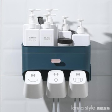 牙刷置物架衛生間免打孔漱口刷牙杯牙具筒家用吸壁式牙缸壁掛套裝