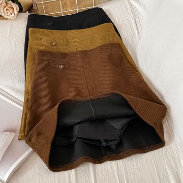 卡其色高腰包臀短裙女新款秋冬燈芯絨顯瘦裙子小個子半身裙