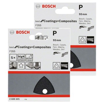BOSCH 博世 台灣公司貨 黑色三角形自黏砂紙 G80 2608605192 5片  93mm  2包