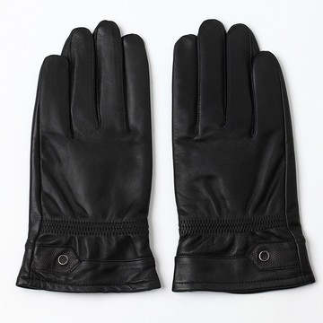 觸控手套真皮手套-防風黑色綿羊皮加絨男手套73wm8【獨家進口】【米蘭精品】