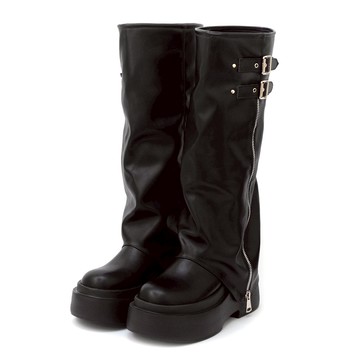 D+AF 暗黑硬派輕量厚底遮肉褲管長靴