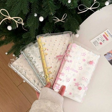 🎀臺灣出貨🎀A6雙扣蝴蝶結星星透明PVC軟殼彩夾活頁貼紙咕卡本手帳本拍立得相 筆記本 手帳本 手帳 日記本 記事本