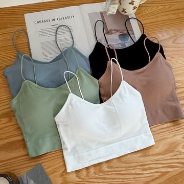 【Fee隔日到貨5色】螺紋針織糖果小可愛🔥深U領美背胸墊美胸 bratop 含胸墊 韓系 女裝上衣 罩杯背心 性感