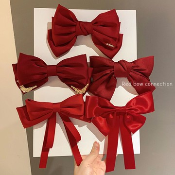 紅色大號蝴蝶結夾子后腦勺發夾少女彈簧夾網紅發卡劉海側邊頭飾品