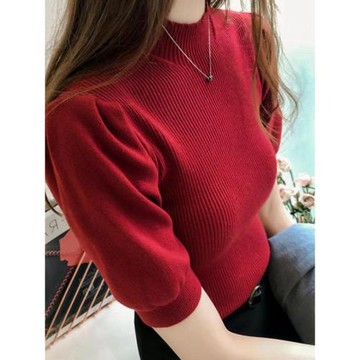 春秋修身針織打底衫中長袖t恤女上衣半袖女2020新款ins五分袖打底