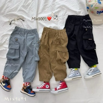 🌈✨mix1001搖滾藝術風 側口袋縮腳褲✨兒童鈕扣裝飾立體口袋休閒褲5-17