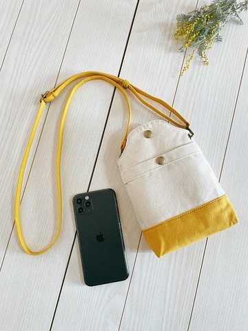 Kurashiki 帆布含羞草黃雙色智能手機手拿包智能手機單肩包智能手機袋 Kinari x黃