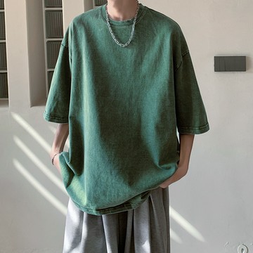 日系復古水洗做舊蠟染短袖T恤 / 100%中磅230g純棉 / 男女皆可穿 / 9色 / S-5XL / 大尺碼【QTJBYT230】
