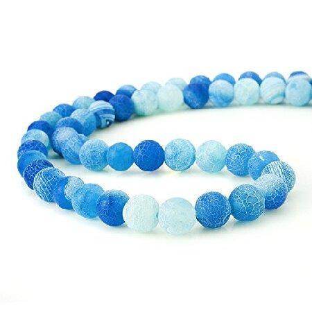 (8mm, Blue Frosted Agate) BEADNOVA 8mm Natural Blue Frosted Agate Unpolished Cracked Matte Gemstone Gem Strand Round Loose Beads for Jewellery Makin