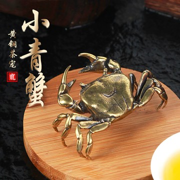 塞谷日式做舊螃蟹銅實心茶寵擺件創意茶玩茶養蓋置茶夾置離水擺件