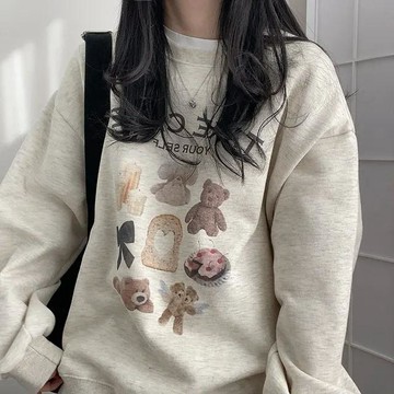 已售9642件💖Vuja de 純棉圓領衛衣 大學t 薄衛衣 oversize 大學t 長袖 秋冬上衣 小熊印花 潮流