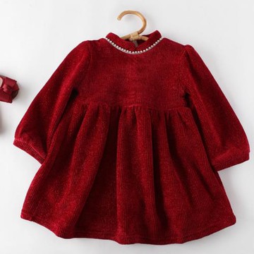 女童新年衣服冬季連衣裙紅色過年裙子兒童新款洋氣加絨公主裙禮服