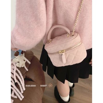 手提小方包包女2023新款潮時尚粉色菱格鏈條包百搭小香風斜挎包