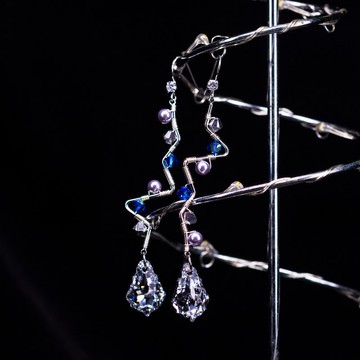 【恩典】閃電珠珠巴洛克金屬銀水晶耳環 情人禮物 聖誕禮物