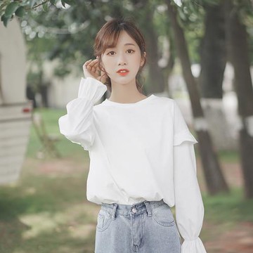 【BJ COLLECTION】日系經典喇叭長袖上衣2色 BJC3001922 白色