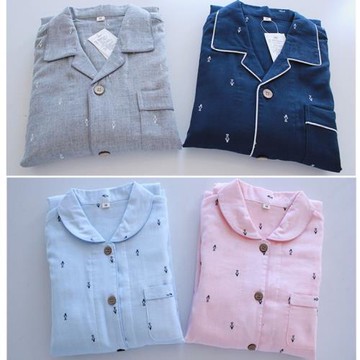 純棉雙層紗布全棉睡衣男女生情侶款春秋季長袖家居服日系無印風新