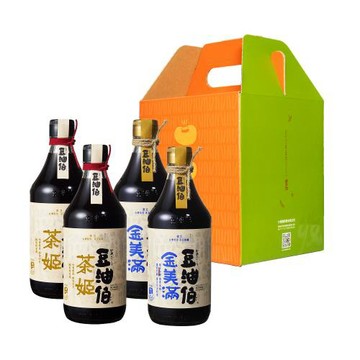 【豆油伯】 原豆純釀醬油禮盒_金美滿無添加糖醬油500mlx2瓶、茶姬醬油500mlx2瓶