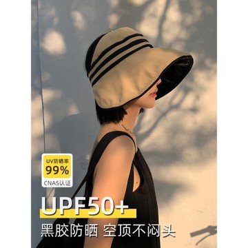 禿頭少女黑膠防曬空頂帽子女夏款防紫外線遮陽2025新款太陽漁夫帽