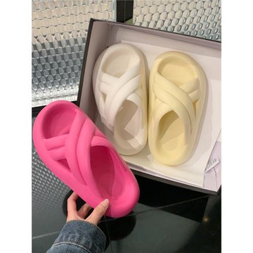 細細條 網紅時尚百搭踩屎感軟厚底交叉拖鞋男女夏季外穿沙灘鞋ins