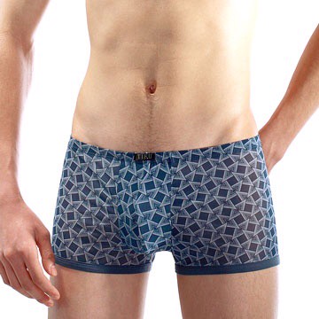 TIKU 梯酷 ~ 立體半透明網料 猛男呼吸性感平口內褲-藍 (UN1178)