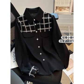 清倉撿漏~專柜撤回外貿春秋小香風拼接長袖襯衫女設計感別致上衣