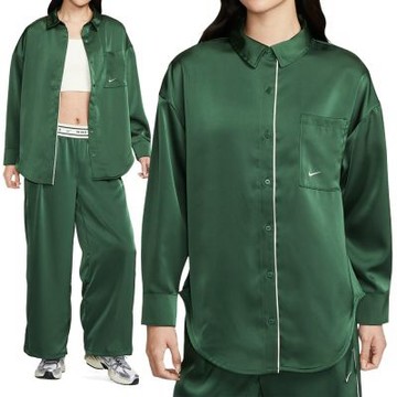 Nike As W Nsw Offln Wvn Stn Ls Top 女款 綠色 緞面 長袖 襯衫 IM0576-323