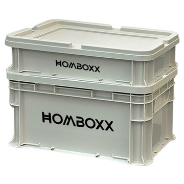 HOMBOXX 粗曠風可疊加耐重收納箱 小型款 + 中型款 + 上蓋  水泥灰  30.5 x 20.5 x 23.5cm  1組